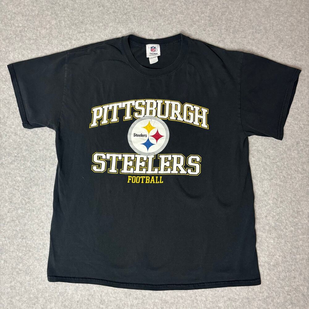 Vintage Pittsburgh Steelers NFL Football Logo Black Graphic T-Shirt - Size L